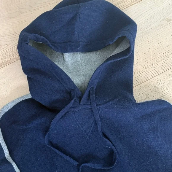 Theory Navy Hoodie Sweater with Gray Stripes
